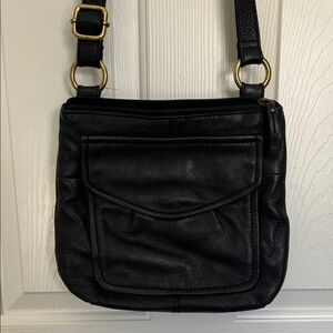 Fossil Black Leather Crossbody Bag with Gold Accents